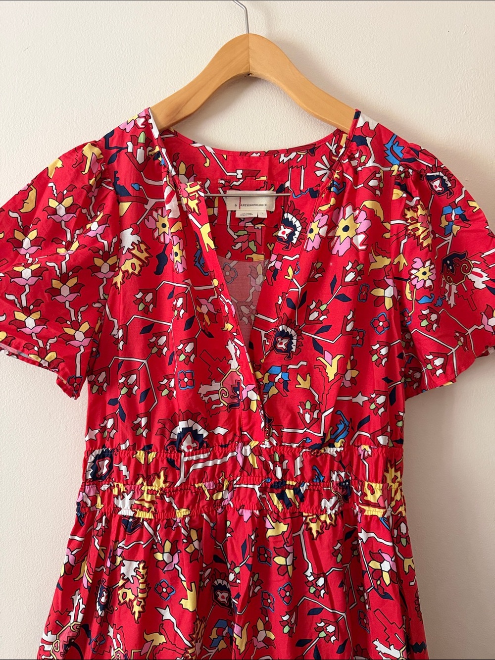 Anthropologie Somerset Maxi in Red Geo Floral Print Cotton Dress Size L - Picture 3 of 6